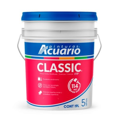 cubeta CLASSIC VA400, mostrando acabado brillante y uniforme, con envase de producto y herramientas de aplicación